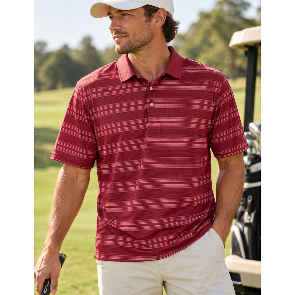 Nike Tiger Woods Red Striped Golf Polo Shirt Men’s XL Dri-FIT Preppy